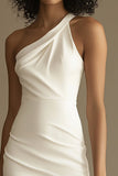 Branco Um Ombro Cetim Curto Bodycon Vestidinho Branco