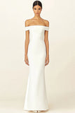Vestidos de Noiva Branco Fora do Ombro Cetim Longo Bainha