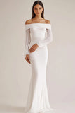 Vestido de Noiva Longo Chiffon Branco Fora do Ombro