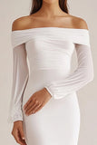 Vestido de Noiva Longo Chiffon Branco Fora do Ombro