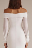 Vestido de Noiva Longo Chiffon Branco Fora do Ombro