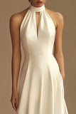 Vestido de Noiva Longo Branco Cabeçada Cetim Sem Encosto