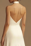 Vestido de Noiva Longo Branco Cabeçada Cetim Sem Encosto