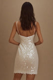 Vestidinho Branco Brilhante Alças Finas Bodycon Curto/Mini Lantejoulas