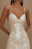 Vestidinho Branco Brilhante Alças Finas Bodycon Curto/Mini Lantejoulas