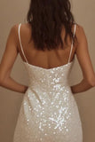 Vestidinho Branco Brilhante Alças Finas Bodycon Curto/Mini Lantejoulas