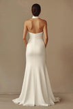 Vestido de Noiva Branco Longo Sereia Cabeçada Cetim Sem Encosto