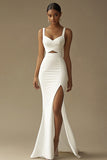 Vestidos de Noiva com Fenda Sereia Branco Longo Cetim