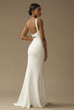 Vestidos de Noiva com Fenda Sereia Branco Longo Cetim