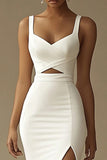Vestidos de Noiva com Fenda Sereia Branco Longo Cetim