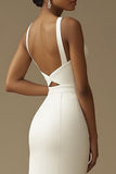 Vestidos de Noiva com Fenda Sereia Branco Longo Cetim