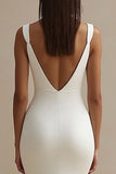 Vestido de Noiva com Fenda Decote em V Cetim Branco Longo Simples Sereia