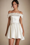 Linha-A Sem Ombros Renda Mini Vestido de Formatura