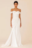 Vestidos de Noiva Branco Bainha Fora do Ombro Longo Ruched