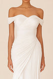 Vestidos de Noiva Branco Bainha Fora do Ombro Longo Ruched