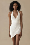 Vestidinho Branco Cabeçada Bodycon Curto/Mini Cetim Ruched