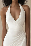 Vestidinho Branco Cabeçada Bodycon Curto/Mini Cetim Ruched