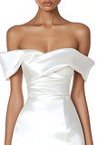 Vestidinho Branco Fora do Ombro Curto/Mini Bodycon Cetim