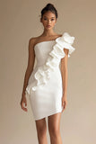 Vestidinho Branco Um Ombro Babado Curto/Mini Bodycon Cetim