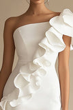 Vestidinho Branco Um Ombro Babado Curto/Mini Bodycon Cetim