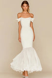Vestidos de Noiva Branco Fora do Ombro Sereia Cetim Chiffon