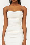 Vestidinho Branco com Fenda Alças Finas Longo Ruched Sereia