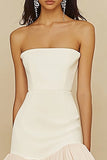 Vestidinho Branco Sem Alças Bodycon Assimétrico Curto/Mini Babados