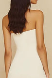 Vestidinho Branco Sem Alças Bodycon Assimétrico Curto/Mini Babados