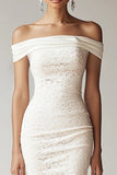 Vestidinho Branco com Franjas Fora do Ombro Bodycon Curto/Mini Renda