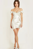 Vestidos Bodycon Fora do Ombro Cetim Curto/Mini Vestidinho Branco