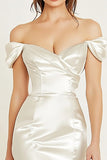 Vestidos Bodycon Fora do Ombro Cetim Curto/Mini Vestidinho Branco