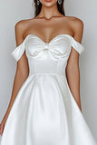 Vestidos Linha-A Fora do Ombro Cetim Curto Vestidinho Branco