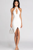 Vestidos Bodycon Cabeçada Cetim Curto Vestidinho Branco