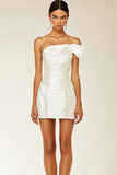 Vestidinho Branco Um Ombro Bodycon Cetim Curto/Mini