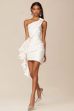 Vestidinho Branco Um Ombro Curto Bodycon Babados