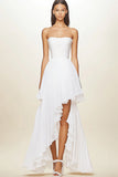 Branco A Line Strapless Ruffles Vestido de Graduação