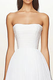 Branco A Line Strapless Ruffles Vestido de Graduação