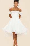 Branco Off The Shoulder A Line Ruffles Vestido de Formatura