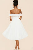 Branco Off The Shoulder A Line Ruffles Vestido de Formatura