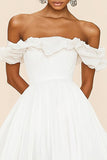 Branco Off The Shoulder A Line Ruffles Vestido de Formatura