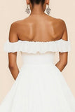 Branco Off The Shoulder A Line Ruffles Vestido de Formatura