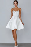 Branco A Line Spaghetti Correias Cetim Vestido de Formatura