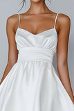 Branco A Line Spaghetti Correias Cetim Vestido de Formatura