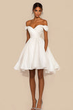 Bodycon Fora do Ombro Ruched Curto/Mini Vestidinho Branco