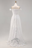 Vestido de Noiva Boho Branco Off the Shoulder Lace High-Low