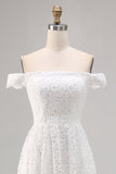 Vestido de Noiva Boho Branco Off the Shoulder Lace High-Low