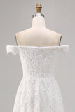 Vestido de Noiva Boho Branco Off the Shoulder Lace High-Low