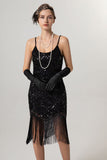 Preto Golden Sheath Sequin 1920s Flapper Vestido com Tassles