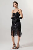 Preto Golden Sheath Sequin 1920s Flapper Vestido com Tassles