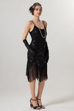 Preto Golden Sheath Sequin 1920s Flapper Vestido com Tassles